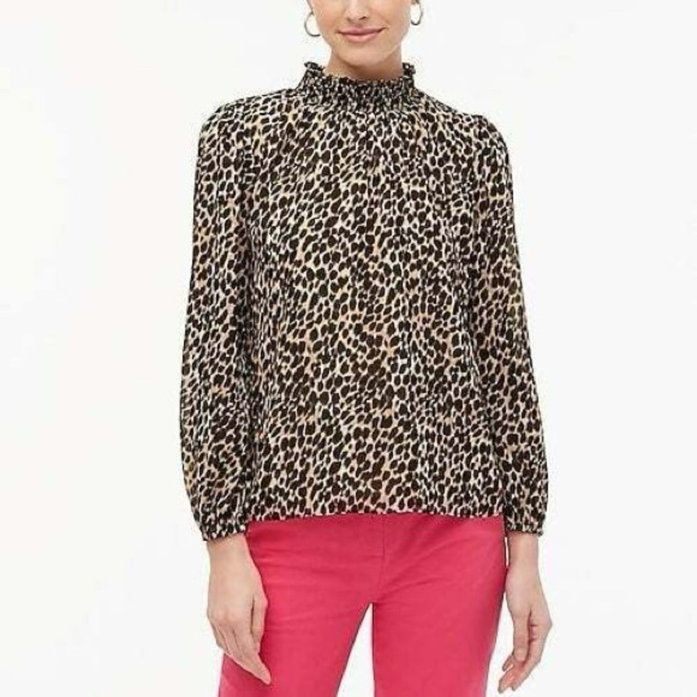 J. Crew Factory Women's Medium Leopard Mock Neck Long‎ Sleeve Blouse Top